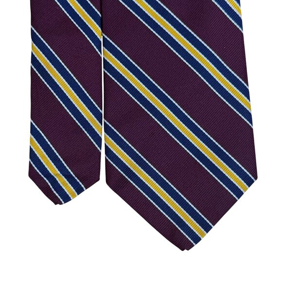 Vintage Brooks Brothers Purple Yellow & Navy All Silk Striped Tie Classic Finish - Picture 3 of 7